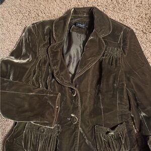 Tribal Women's Velvet Blazer - Deep Olive